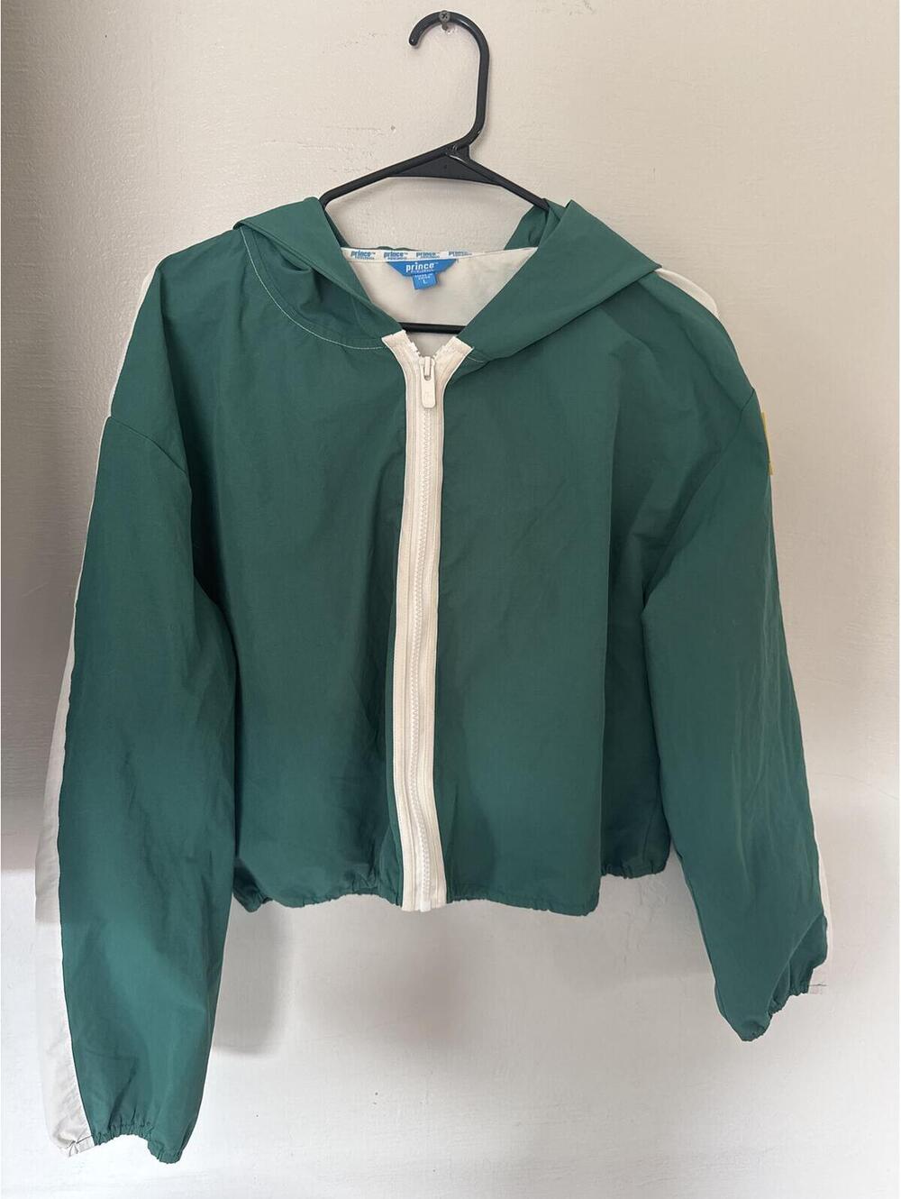 Prince Pickleball | Hooded Zip-Front Windbreaker Jacket Green/White, Size Large